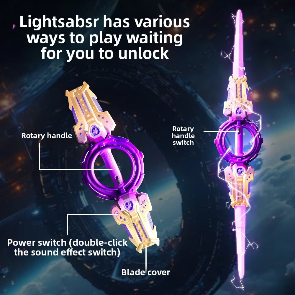 New Retractable Plastic Lightsaber Double-Headed Rotating Laser Sword with Color-Changing Effect Light up Toys